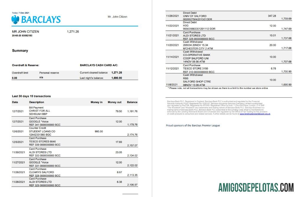 Berkualitas Inggris Raya Barclays bank laporan templat in Excel and PDF format, versi 3 (2 pages)