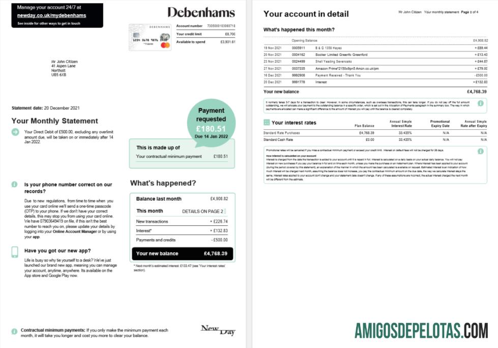 Dapat Diedit Inggris Raya Debenhams kartu monthly laporan Word and PDF templat, 4 pages 1 2