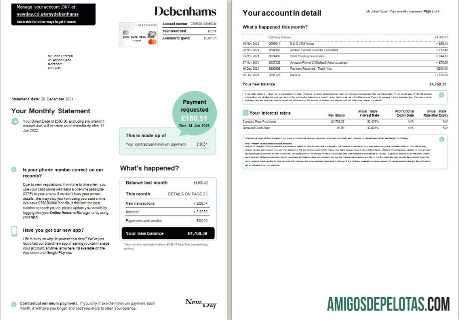 Dapat Diedit Inggris Raya Debenhams kartu monthly laporan Word and PDF templat, 4 pages