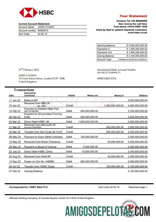 Dapat Diedit Inggris Raya HSBC bank laporan Word and PDF templat, versi 2