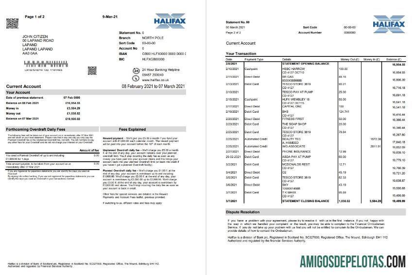 Dapat Diedit Inggris Raya Halifax bank proof of address laporan templat in Excel and PDF format (2 pages)