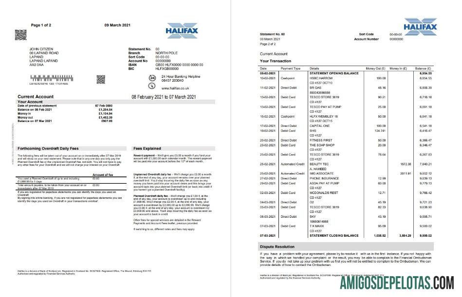 Berkualitas Inggris Raya Halifax bank proof of address laporan templat in Word and PDF format (2 pages)