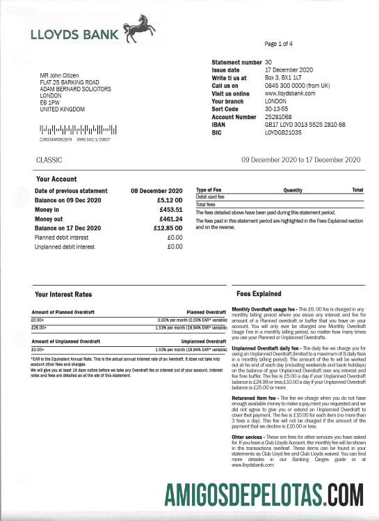 Realistis Inggris Raya Lloyds bank proof of address laporan templat, fully Dapat Diedit in PSD format