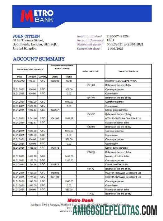 Inggris Raya Metro bank Excel PDF makering