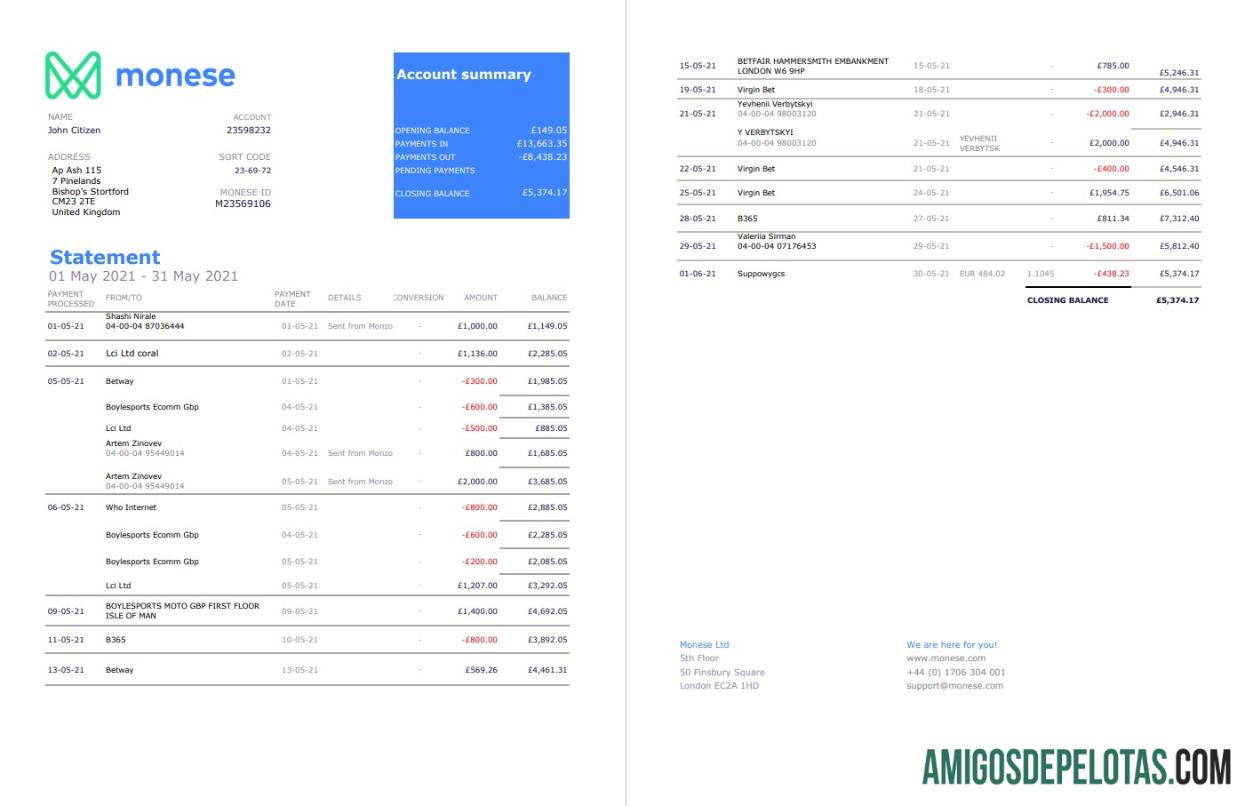 Premium Inggris Raya Monese bank laporan templat in Excel and PDF format, 2 pages2