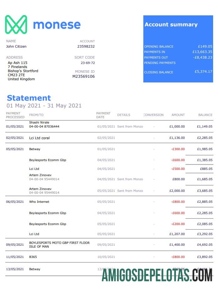Premium Inggris Raya Monese bank laporan templat in Excel and PDF format