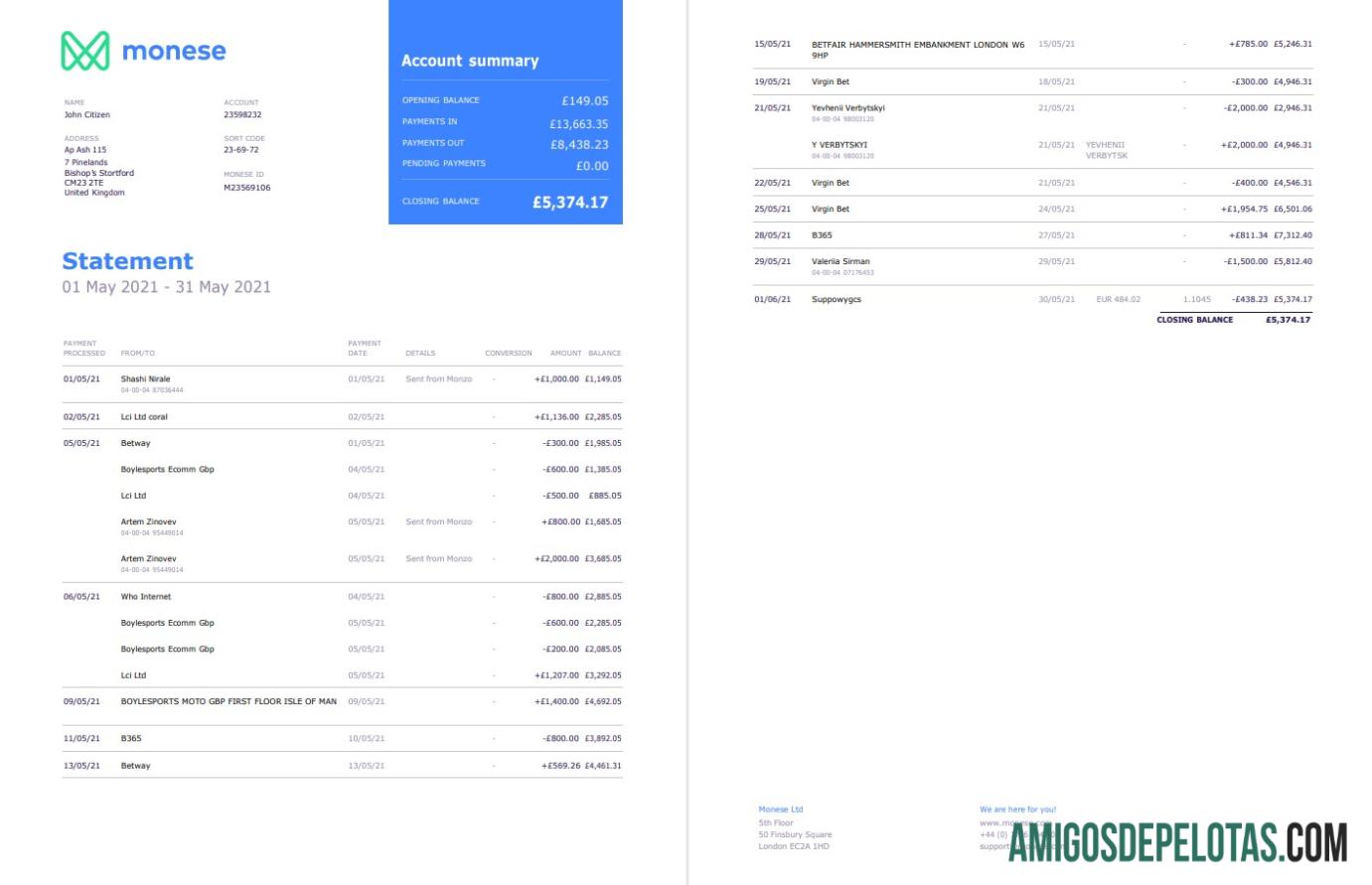 Profesional Inggris Raya Monese bank laporan templat in Word and PDF format, 2 pages