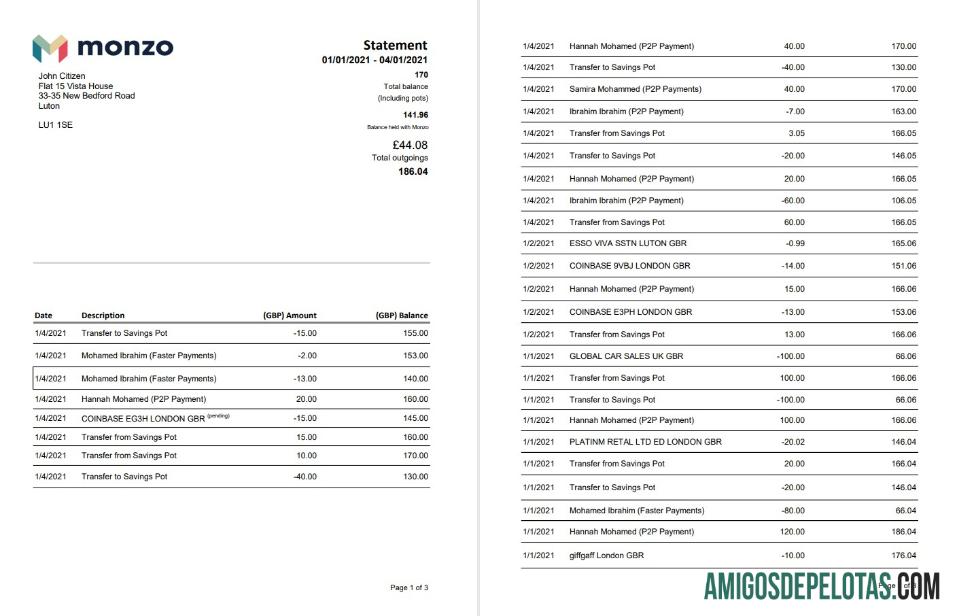Berkualitas Inggris Raya Monzo bank laporan templat in Excel and PDF format (3 pages)