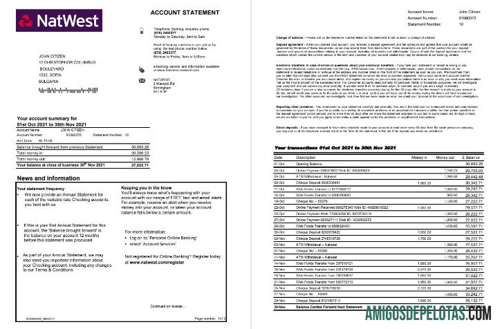 Berkualitas Inggris Raya NatWest bank rekening laporan templat in Excel and PDF format, 2 pages