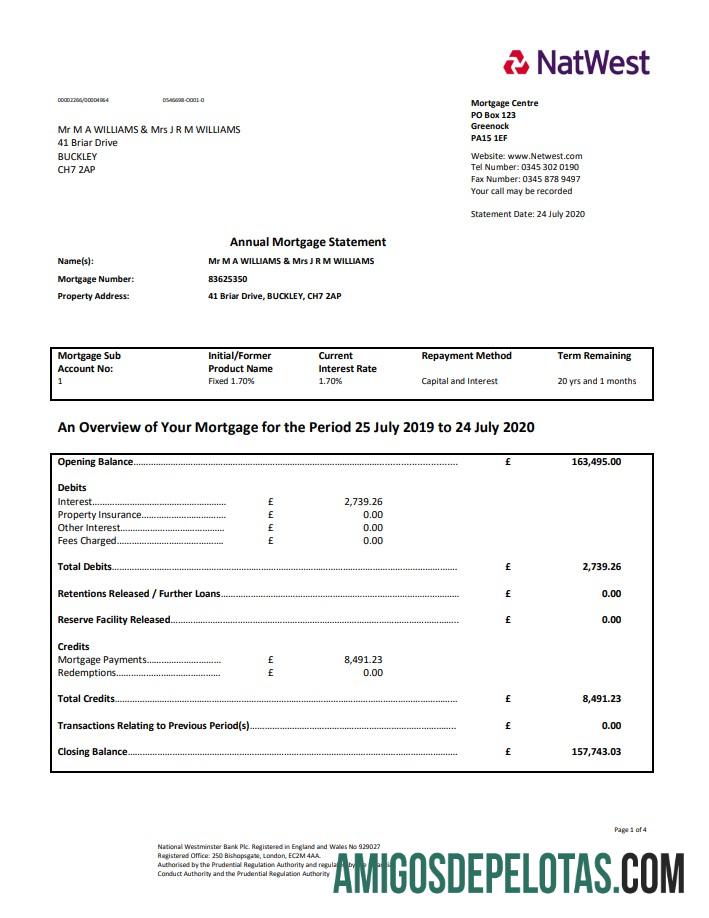 Inggris Raya NatWest bank proof of address laporan in Word and PDF format (.doc and .PDF) desain