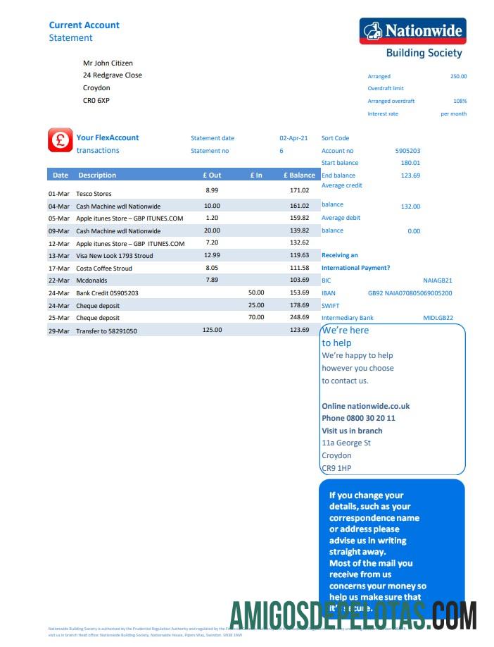Realistis Inggris Raya Nationwide bank laporan templat in Excel and PDF Berkas format