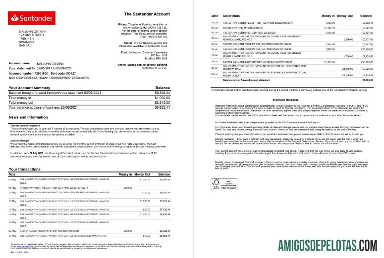 Realistis Inggris Raya Santander bank laporan templat in Excel and PDF format (2 pages)
