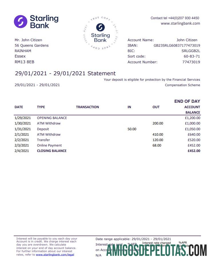 Realistis Inggris Raya Starling bank laporan templat in .XLS and .PDF Berkas format, good for address prove
