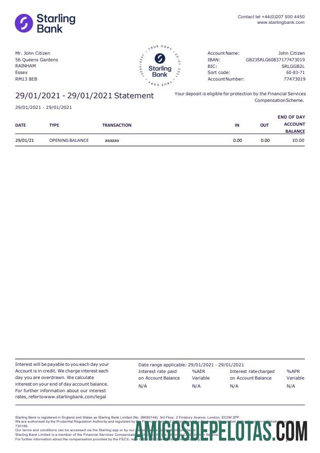 Premium Inggris Raya Starling bank laporan templat in Word and PDF format, good for address prove