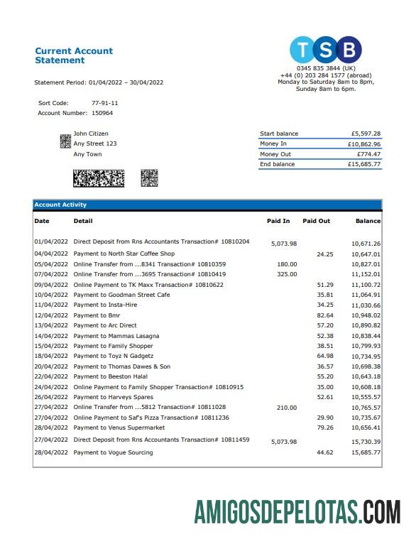 Dapat Diedit Inggris Raya TSB bank laporan, Excel and PDF templat