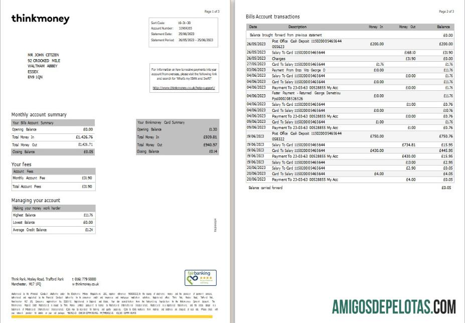 Dapat Diedit Inggris Raya Think Money bank laporan Word and PDF templat, 3 pages