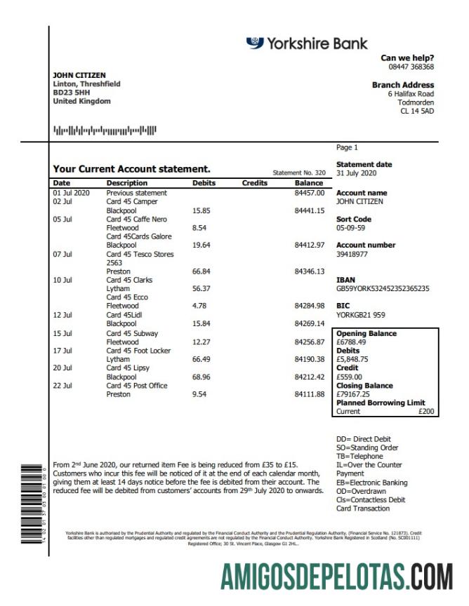 Premium Inggris Raya Yorkshire bank laporan templat in Word and PDF format, good for address prove