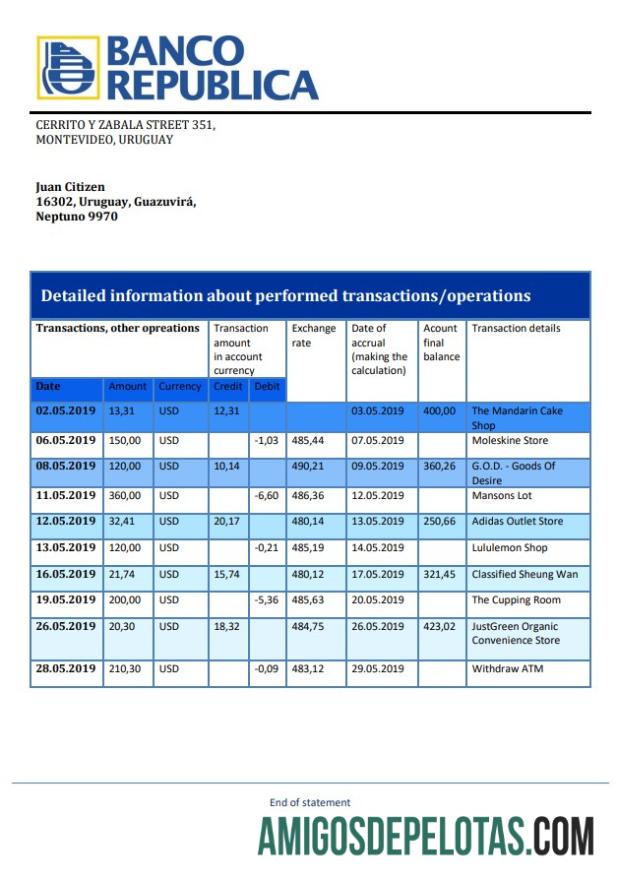 Profesional Uruguay Banco de la Repu╠üblica Oriental del Uruguay bank laporan templat in Word and PDF format, good for address prove