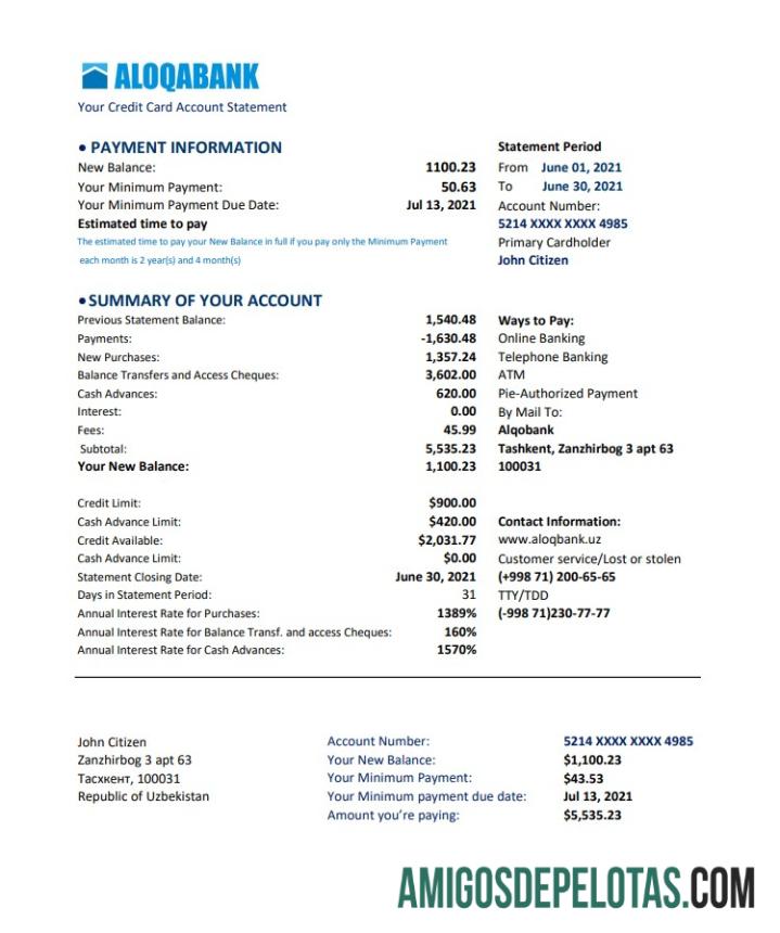 ازبکستان Aloqabank Excel PDF پیش نظارہ