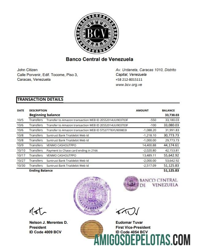 ভেনেজুয়েলা Banco Central de ভেনেজুয়েলা Excel PDF ডিজাইন