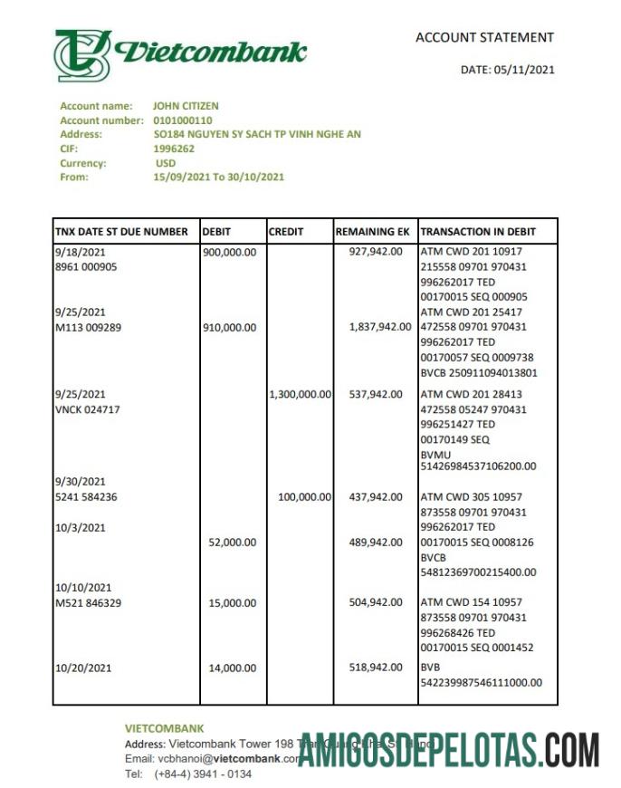 ویتنام Vietcombank Excel PDF پیش نظارہ
