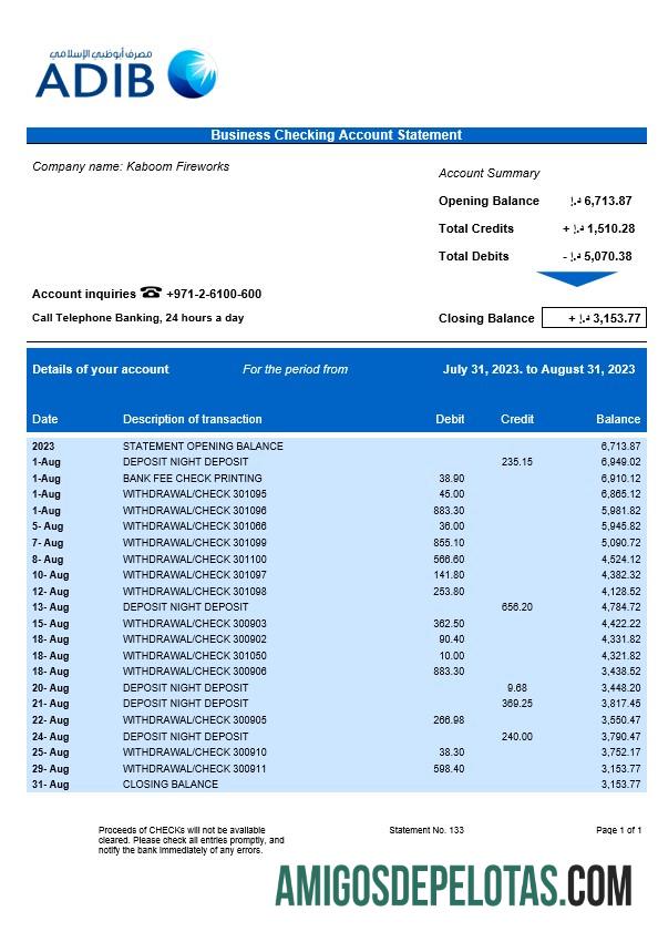 Premium Abu Dhabi Islamic bank Perusahaan checking rekening laporan Word and PDF templat