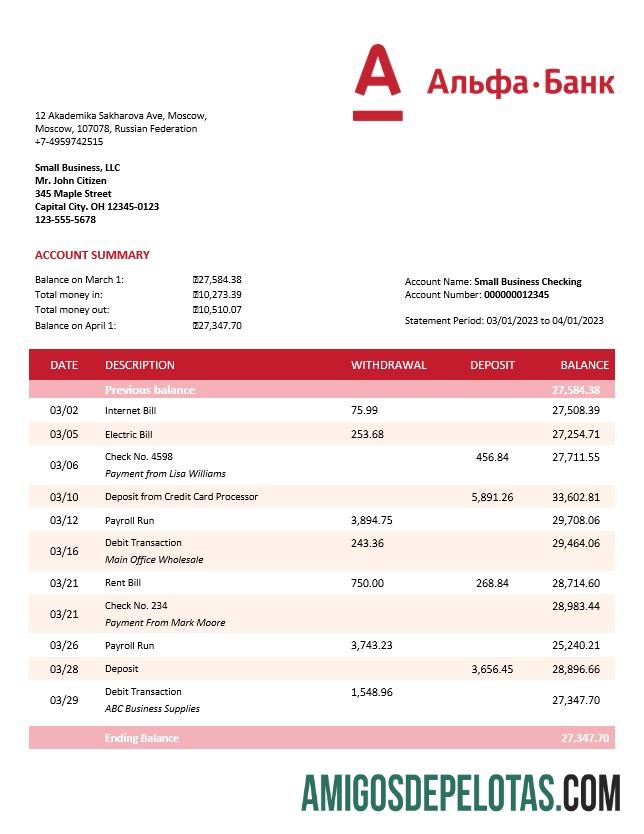 Profesional Alfa bank organization checking rekening laporan Word and PDF templat