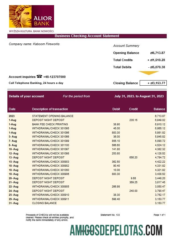 Premium Alior bank Perusahaan checking rekening laporan Word and PDF templat
