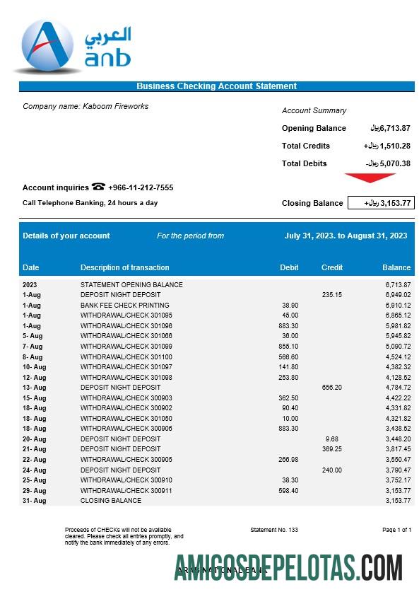 Premium Arab nasional bank Perusahaan checking rekening laporan Word and PDF templat