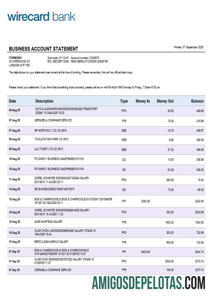 Aschheim Wirecard bisnis firm rekening bank laporan Word and PDF format sampel