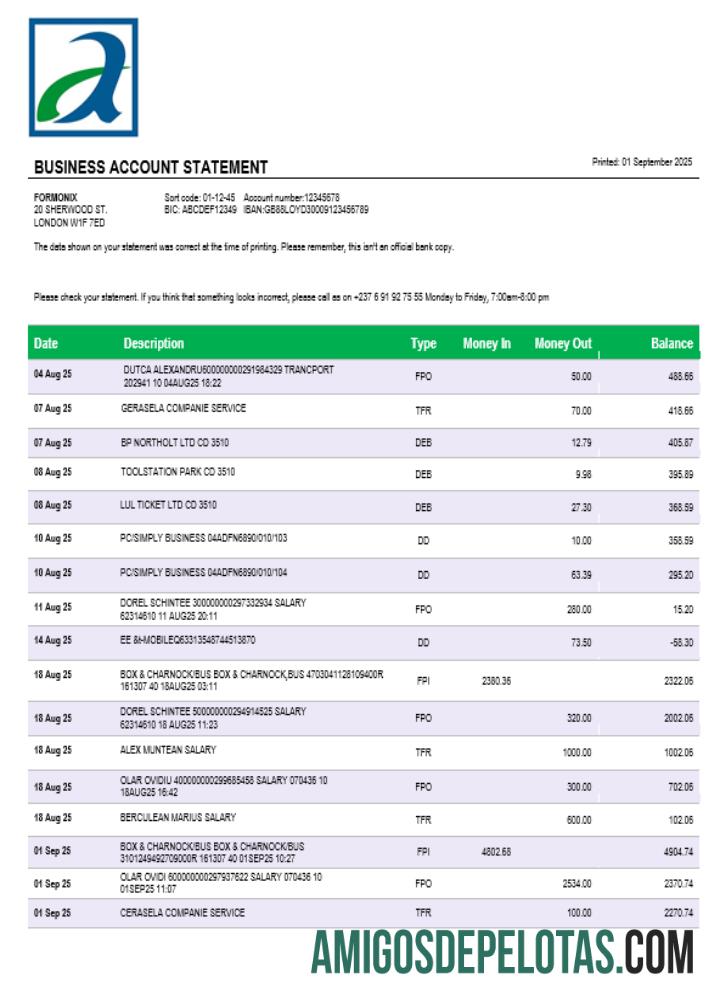 Realistis Atlantic Perusahaan checking rekening laporan Word and PDF templat