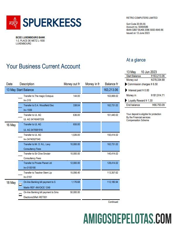 Berkualitas BCEE Luksemburg bank firm rekening laporan Word and PDF templat
