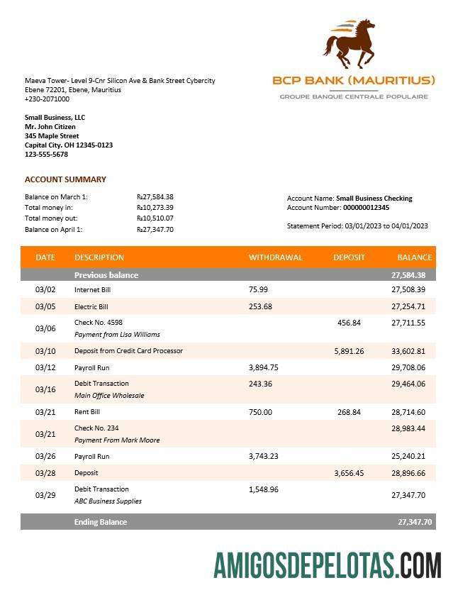 Realistis BCP bank enterprise rekening laporan Word and PDF templat
