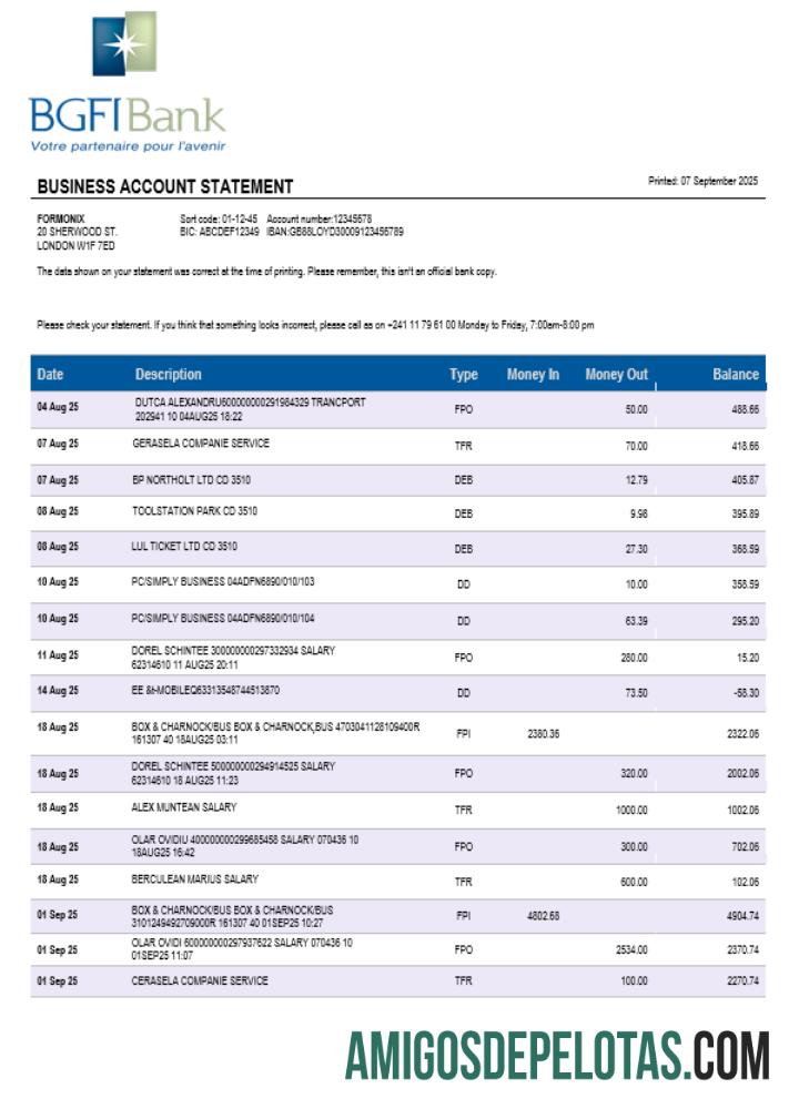 BGFI bank firm rekening laporan Word and PDF format templat