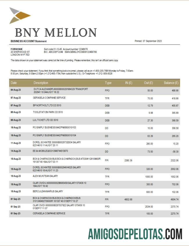 Dapat Diedit BNY Mellon bank Perusahaan checking rekening laporan Word and PDF templat