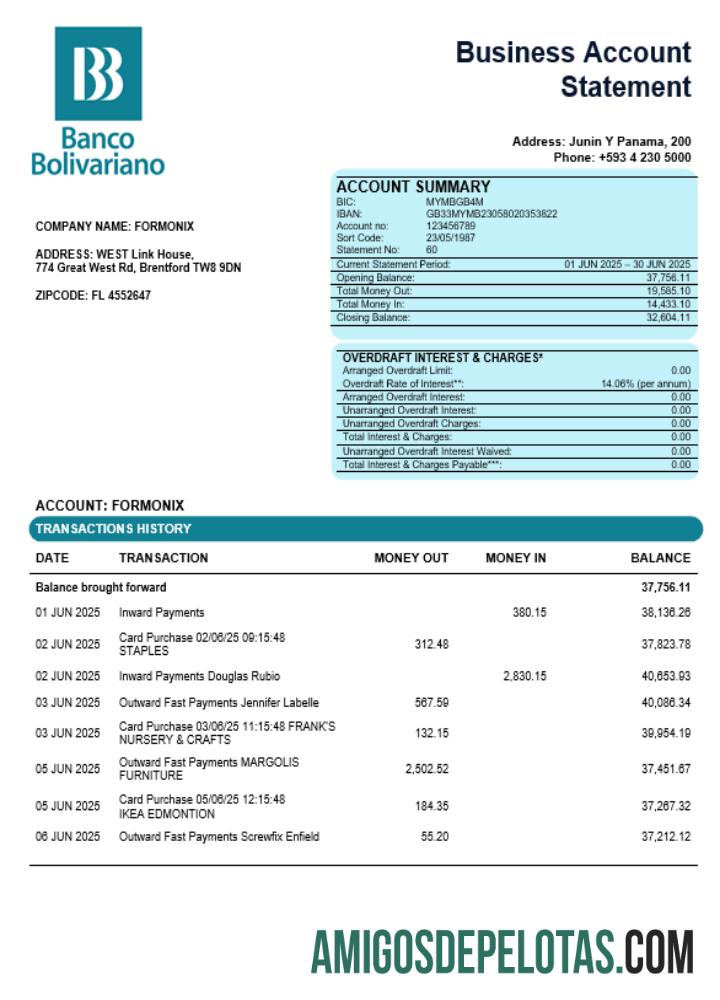Banco Bolivariano Perusahaan laporan Word and PDF format desain