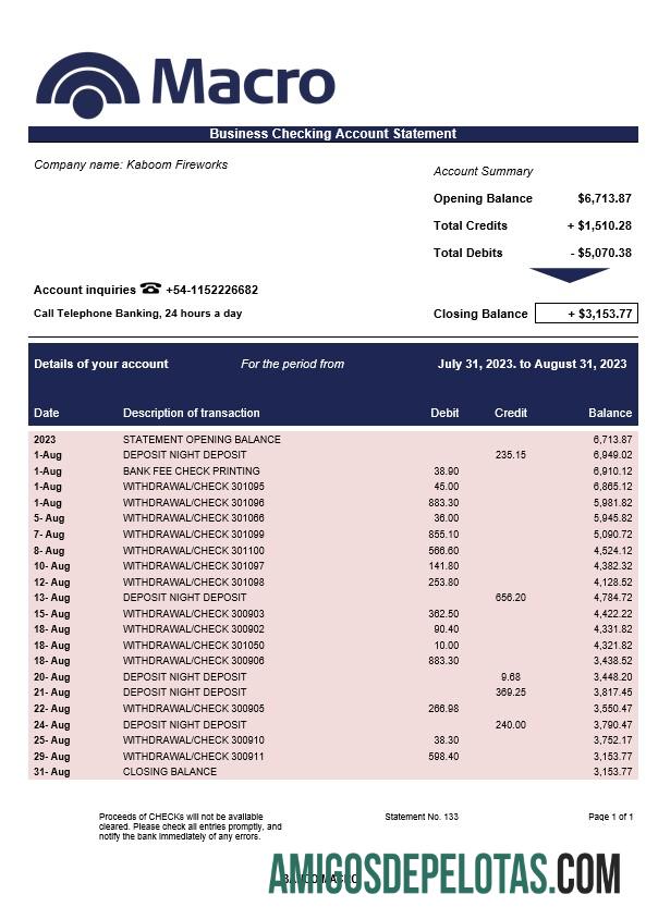 Dapat Diedit Banco Macro organization checking rekening laporan Word and PDF templat