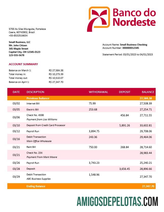 Berkualitas Banco do Nordeste firm rekening laporan Word and PDF templat