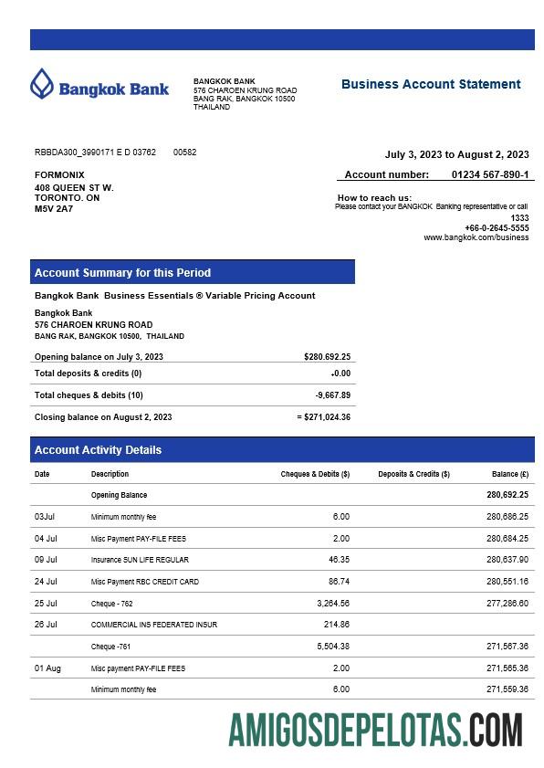 Premium Bangkok bank corporate checking rekening laporan Word and PDF templat