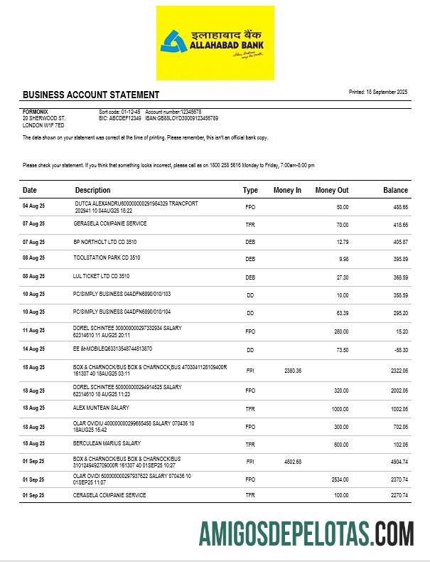 bank Allahabad organization checking rekening laporan Word and PDF format desain