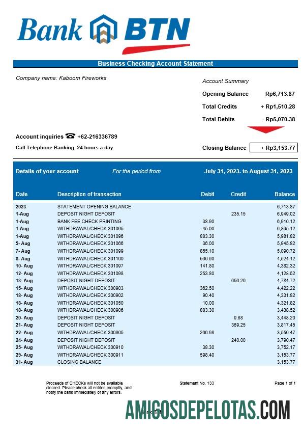 Berkualitas bank BTN Perusahaan rekening laporan Word and PDF templat