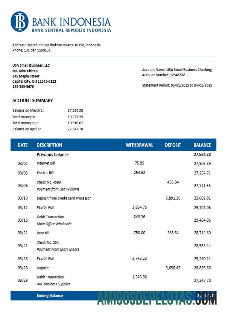 Premium bank Indonesian Perusahaan checking rekening laporan Word and PDF templat
