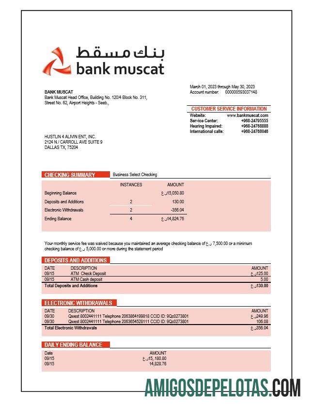 Profesional bank Muscat enterprise rekening laporan Word and PDF templat