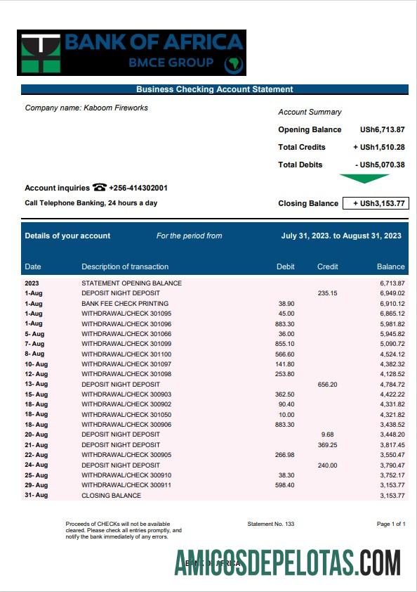 Profesional bank of Africa enterprise rekening laporan Word and PDF templat
