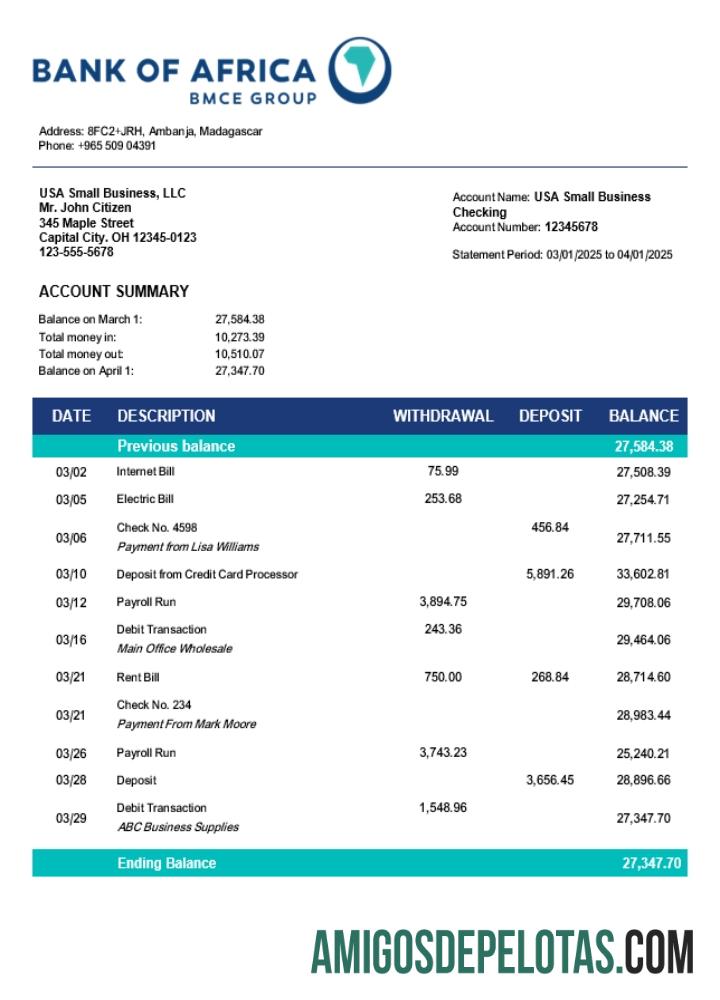 Premium bank of Africa organization checking rekening laporan Word and PDF templat (1)
