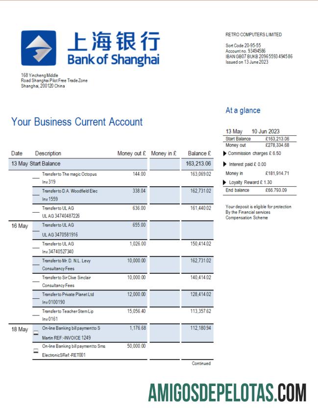 Premium bank of Shanghai firm rekening laporan Word and PDF templat