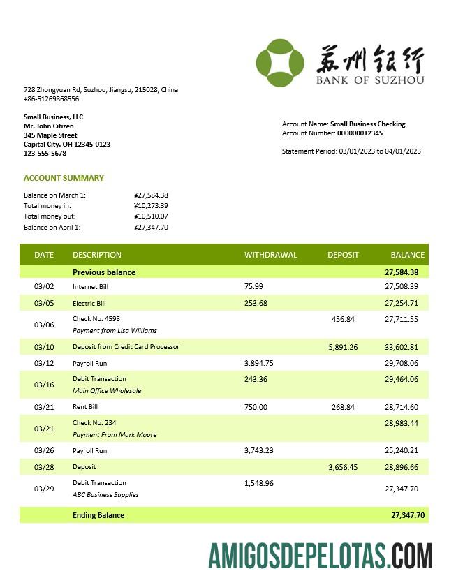 Dapat Diedit bank of Suzhou firm rekening laporan Word and PDF templat