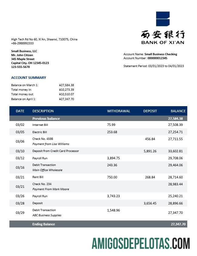 Profesional bank of XiΓÇÖAn enterprise rekening laporan Word and PDF templat