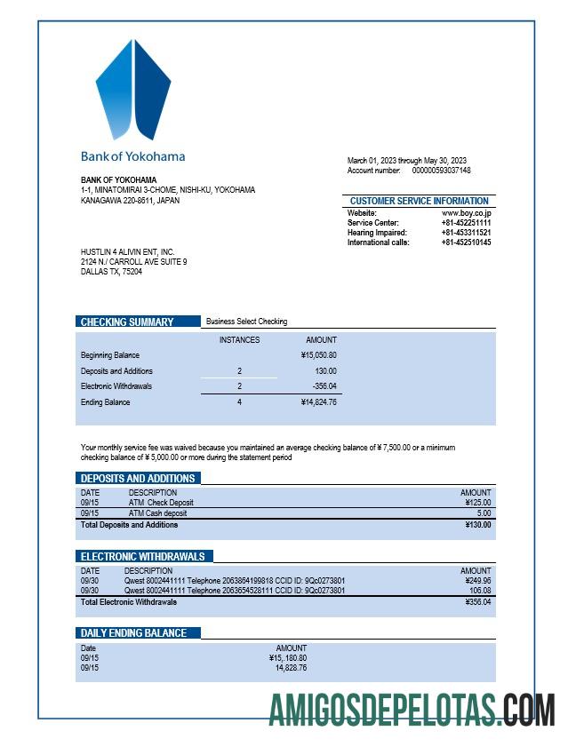 Berkualitas bank of Yokohama Perusahaan checking rekening laporan Word and PDF templat