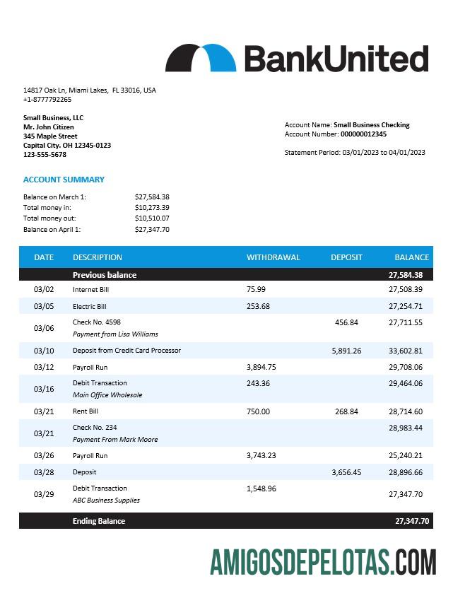 Premium BankUnited enterprise rekening laporan Word and PDF templat